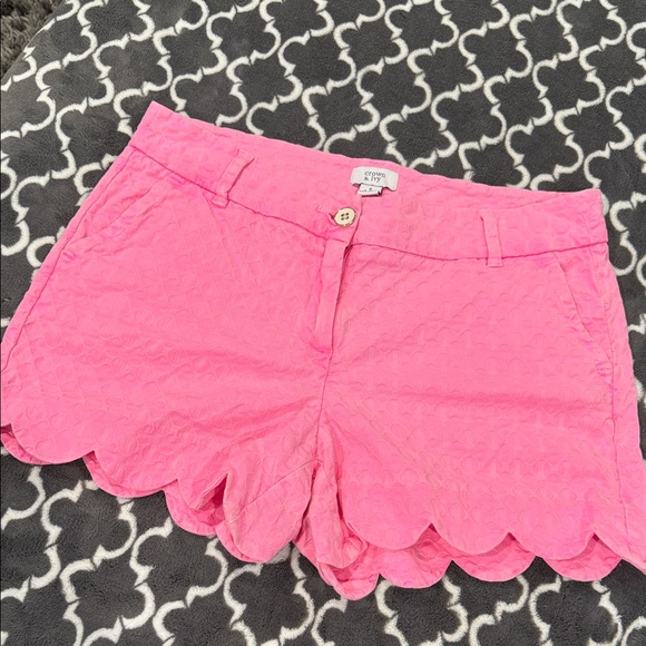 crown & ivy Pants - Crown & Ivy Pink Scalloped High Waist Shorts